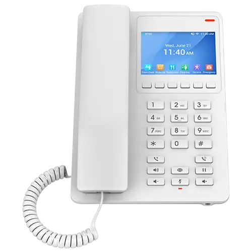 Grandstream GHP630W Téléphone compact Blanc pour hôtel avec écran LCD couleur